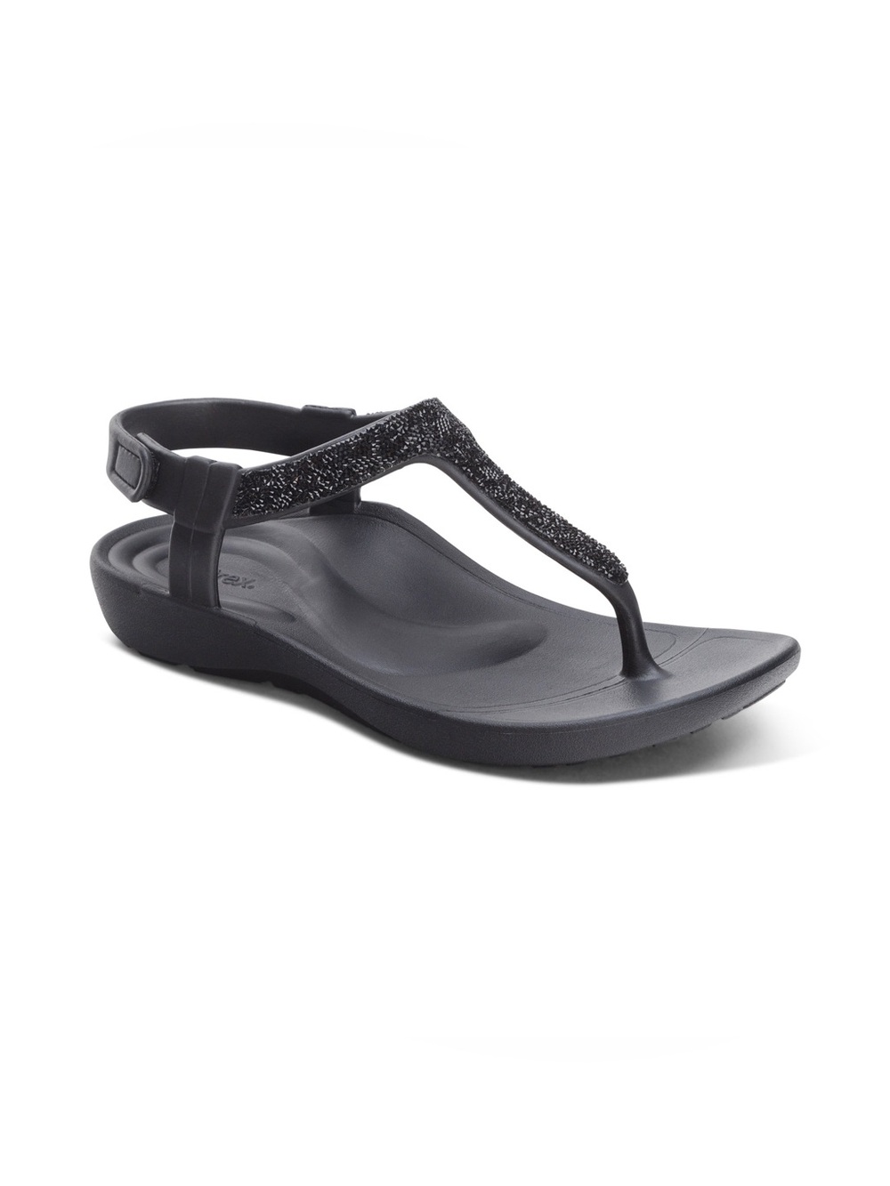 Aetrex Black Skyler Thong Sandal with Sparkle